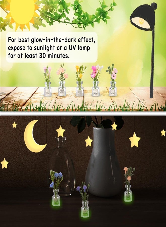LUFEEMGA 10 Pcs Miniature Dollhouse Plant Flowers, 1:12 Tiny Small Glow in The Dark Glass Vase Flowers Plant House Decor, Faux Flower Model Dollhouse Decoration for Tiny Houses - Image 3